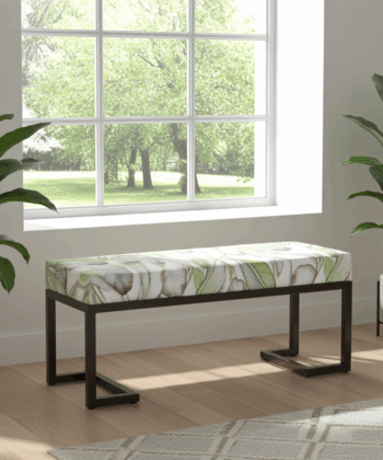 Zoe Metal-Framed Bench Green Botanical Velvet & Black Frame