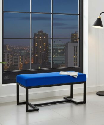 Zoe Metal-Framed Bench Royal Blue Velvet & Black Frame