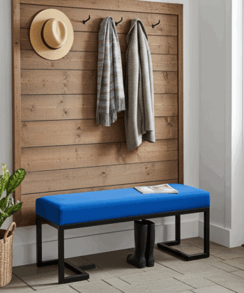 Zoe Metal-Framed Bench Royal Blue Velvet & Black Frame