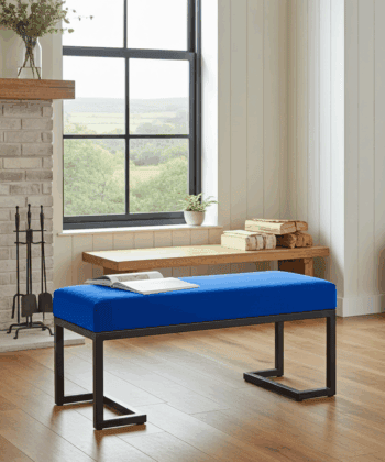 Zoe Metal-Framed Bench Royal Blue Velvet & Black Frame