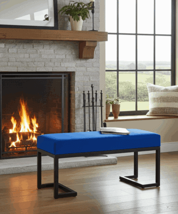 Zoe Metal-Framed Bench Royal Blue Velvet & Black Frame