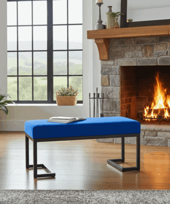 Zoe Metal-Framed Bench Royal Blue Velvet & Black Frame