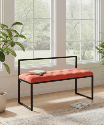 Red Velvet Bench with Backrest 100x40cm - Black Steel Frame