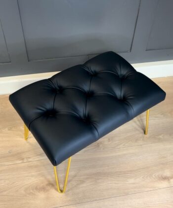 Black Eco-Leather Footstool 60x40cm - Golden Hairpin Legs