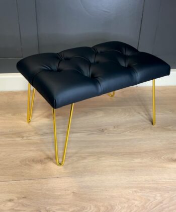 Black Eco-Leather Footstool 60x40cm - Golden Hairpin Legs