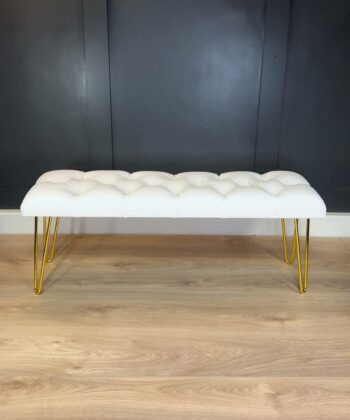 Cream Velvet Bench 100x40cm - Golden Hairpin Legs