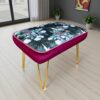 Footstool 60x40cm - Dark Floral Velvet with Golden Hairpin Legs