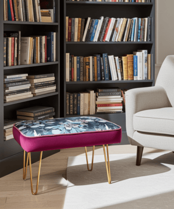 Footstool 60x40cm - Dark Floral Velvet with Golden Hairpin Legs