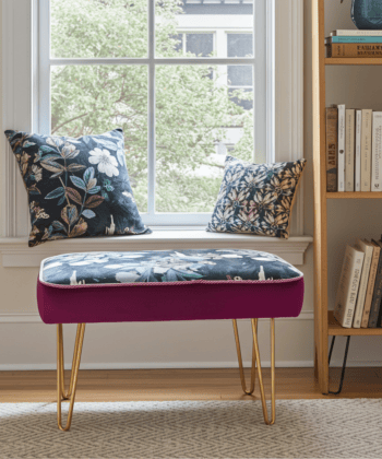 Footstool 60x40cm - Dark Floral Velvet with Golden Hairpin Legs