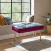 Footstool 60x40cm - Dark Floral Velvet with Golden Hairpin Legs