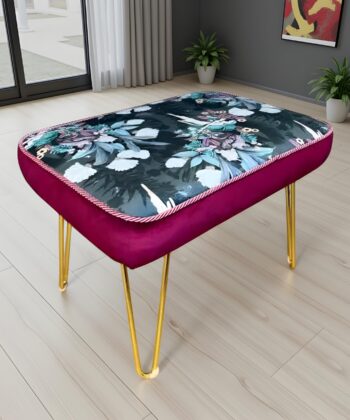 Footstool 60x40cm - Dark Floral Velvet with Golden Hairpin Legs