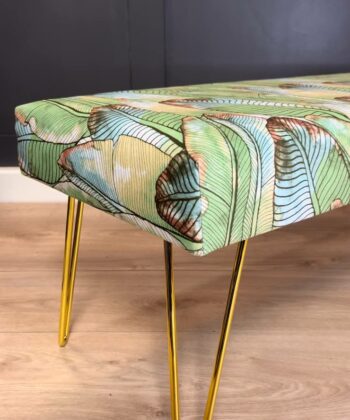 Green Tropical Velvet Bench 100x40cm - Golden Hairpin Legs
