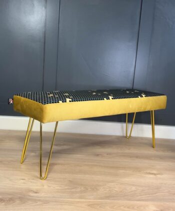 Mustard Velvet Bench Polka Dots 100x30cm Golden Metal Legs