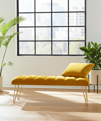 Mustard Yellow Velvet Bench 100x40cm Golden Hairpin Legs