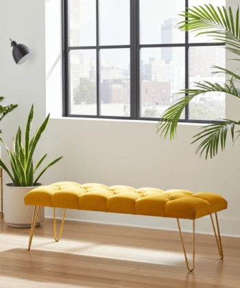 Mustard Yellow Velvet Bench 100x40cm Golden Hairpin Legs