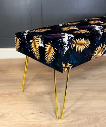 Navy Tropical Pineapple Velvet Bench Golden Hairpin Legs