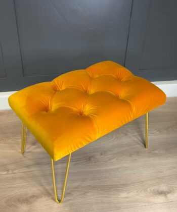 Orange Velvet Footstool 60x40cm - Golden Hairpin Legs