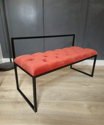 Red Velvet Bench with Backrest 100x40cm - Black Steel Frame