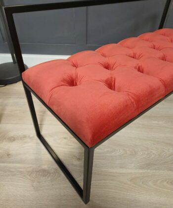 Red Velvet Bench with Backrest 100x40cm - Black Steel Frame