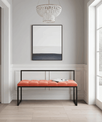 Red Velvet Bench with Backrest 100x40cm - Black Steel Frame