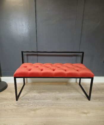 Red Velvet Bench with Backrest 100x40cm - Black Steel Frame