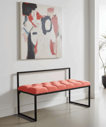 Red Velvet Bench with Backrest 100x40cm - Black Steel Frame