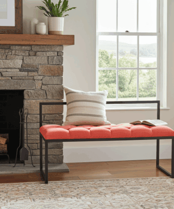 Red Velvet Bench with Backrest 100x40cm - Black Steel Frame