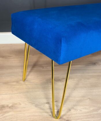 Royal Blue Velvet Bench 100x40cm - Golden Hairpin Legs