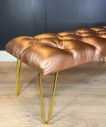 Tan Eco-Leather Bench 100x40cm - Golden Hairpin Legs