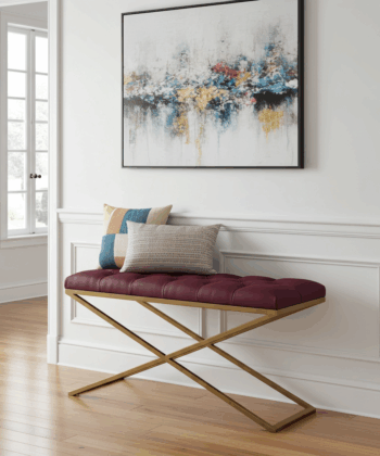 Metal-Framed Bench 100x40cm Single X  – Burgundy Eco Leather