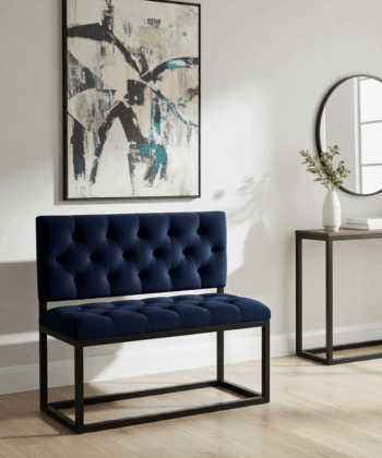 Black Velvet Bench with Backrest 100x40cm - Metal Frame