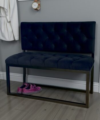 Black Velvet Bench with Backrest 100x40cm - Metal Frame
