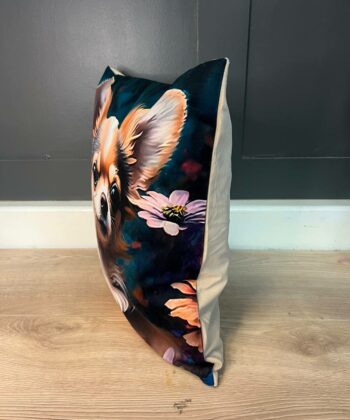 Handcrafted Chihuahua Cushion – Artistic Floral Pet Lover's Pillow