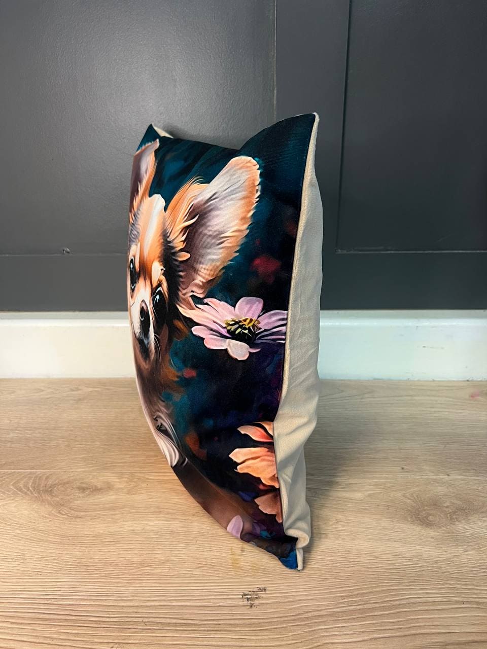 Handcrafted Chihuahua Cushion – Artistic Floral Pet Lover's Pillow