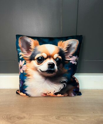Handcrafted Chihuahua Cushion – Artistic Floral Pet Lover's Pillow