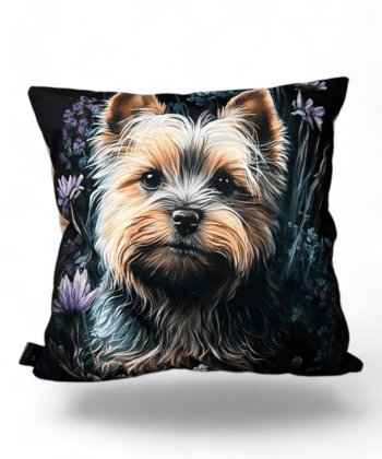 Handcrafted Yorkshire Terrier Floral Cushion 45x45 cm