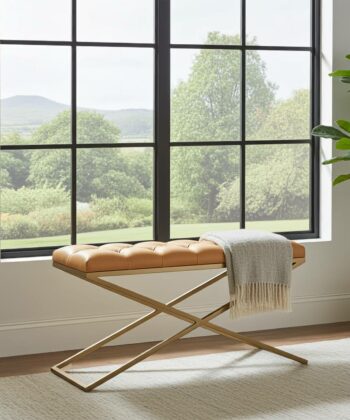 Metal-Framed Velvet Bench 100x40cm – Modern X-Frame Accent