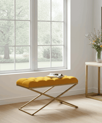 Metal-Framed Bench 100x40cm Mustard Yellow Velvet & Gold