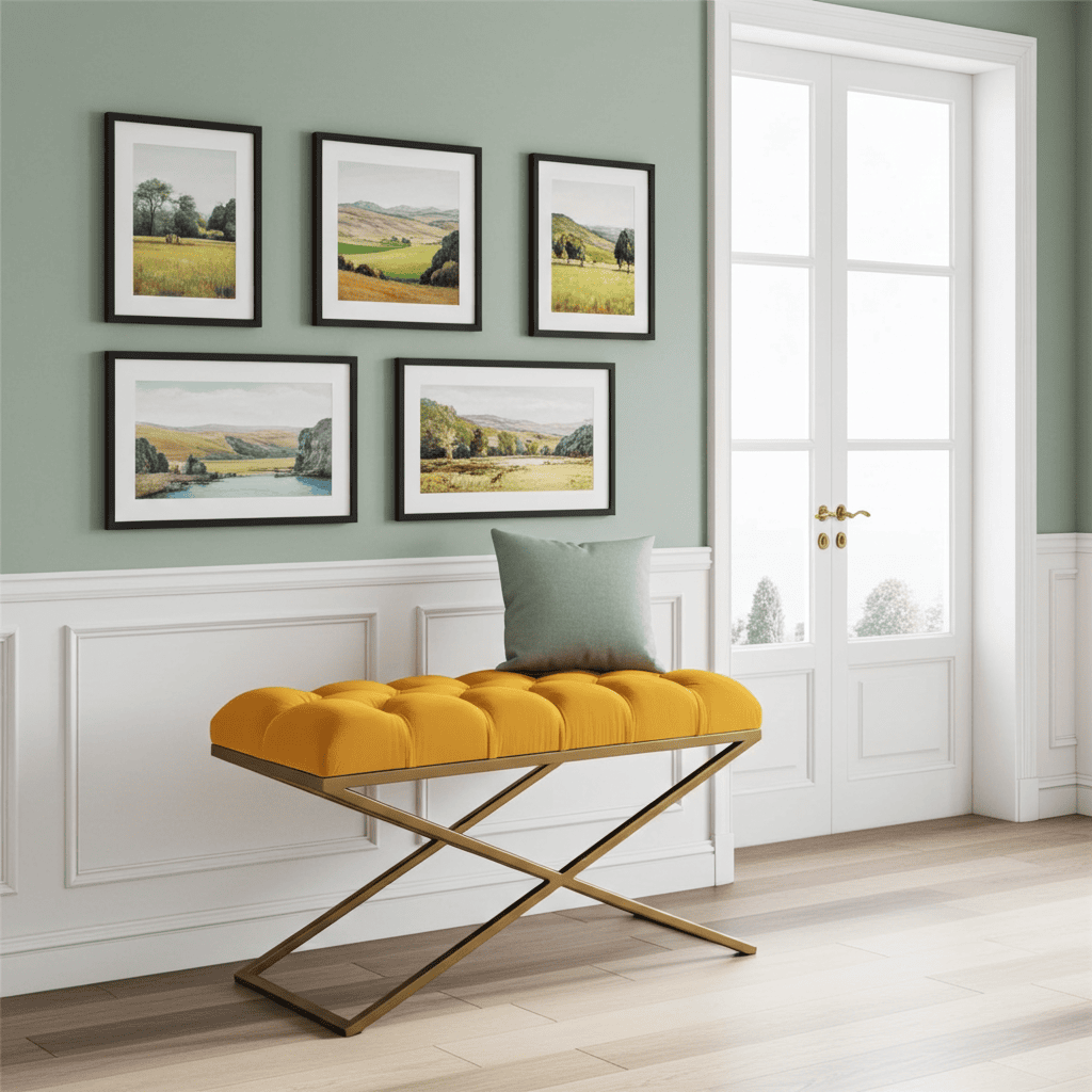 Metal-Framed Bench 100x40cm Mustard Yellow Velvet & Gold