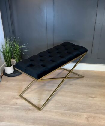 Metal-Framed Bench 100x40cm Single X – Burgundy Eco Leather
