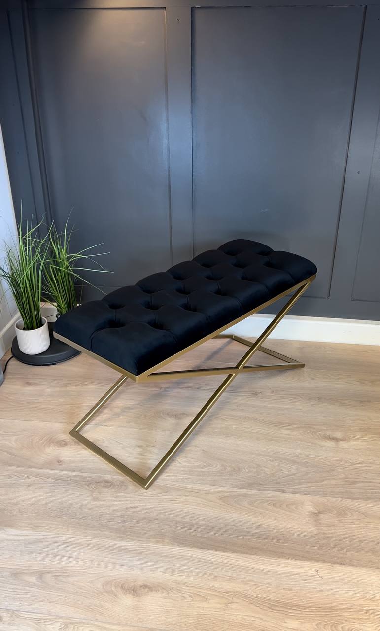 Metal-Framed Bench 100x40cm Single X – Burgundy Eco Leather