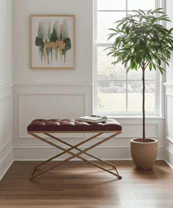 Metal-Framed Bench 100x40cm Single X  – Burgundy Eco Leather