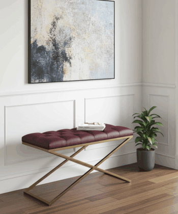 Metal-Framed Bench 100x40cm Single X  – Burgundy Eco Leather