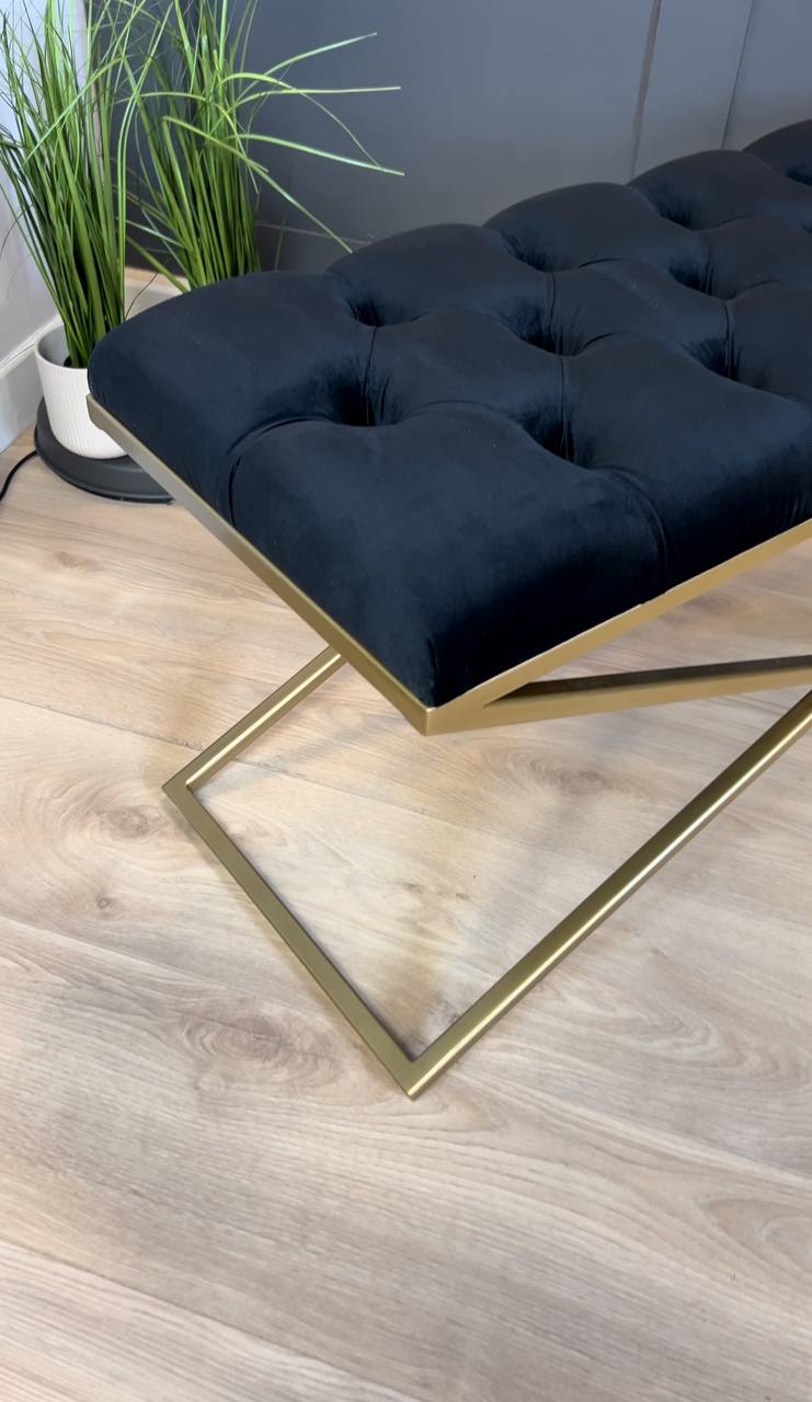 Metal-Framed Bench 100x40cm Single X – Burgundy Eco Leather