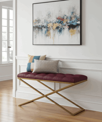 Metal-Framed Bench 100x40cm Single X  – Burgundy Eco Leather