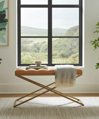 Metal-Framed Velvet Bench 100x40cm – Modern X-Frame Accent