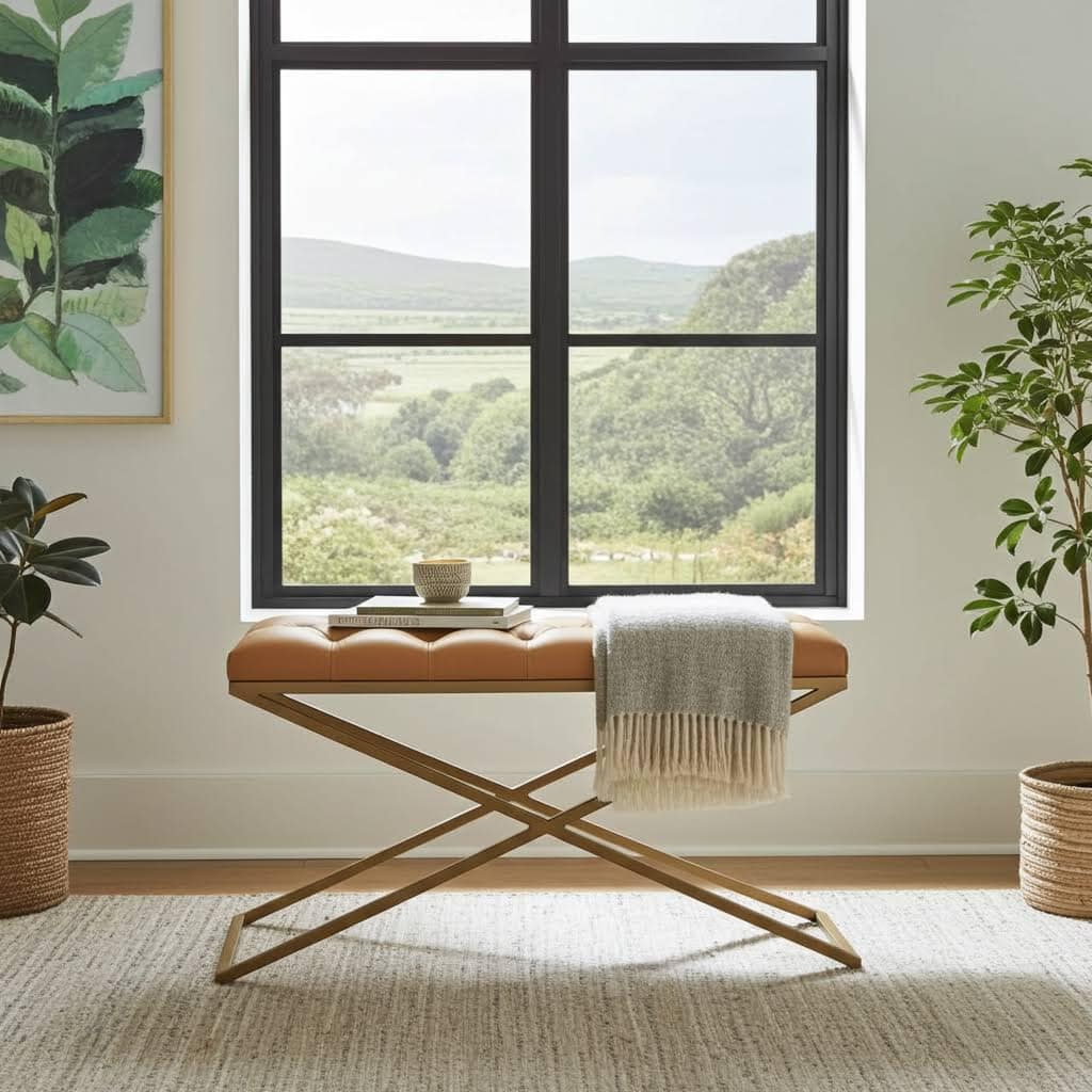 Metal-Framed Velvet Bench 100x40cm – Modern X-Frame Accent