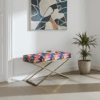 Metal-Framed X-Style Bench Floral Velvet with Gold Frame
