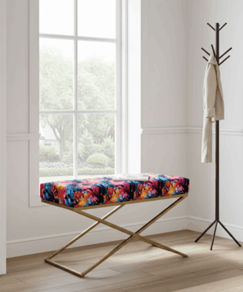 Metal-Framed X-Style Bench Floral Velvet with Gold Frame