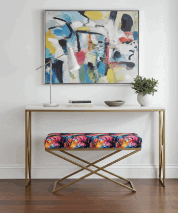 Metal-Framed X-Style Bench Floral Velvet with Gold Frame